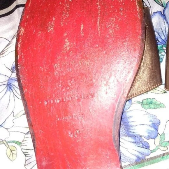 ❤️BURBERRY DARK METALLIC BRONZE OPEN TOE LOW SLIDE SANDALS SHOES 40 / 10 - Picture 5 of 6